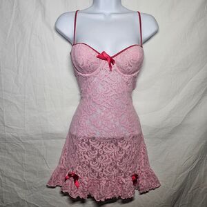 Vintage y2k light pink coquette lace lingerie dress